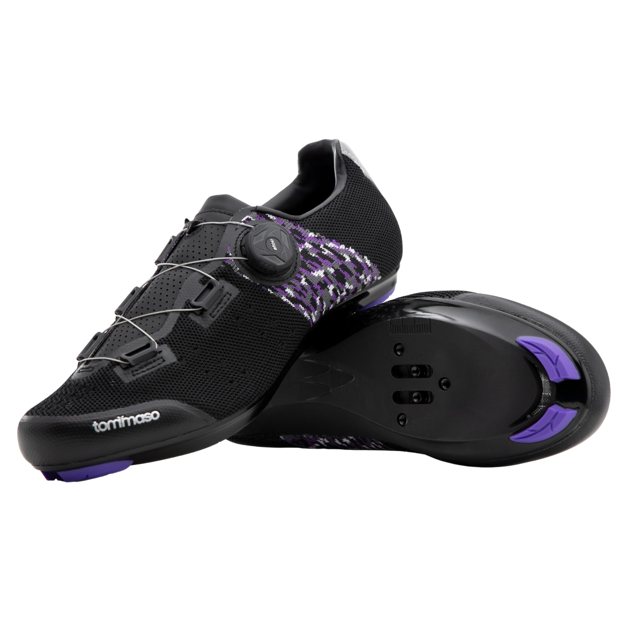 Pista Aria Elite Knit Quick Lace Women's Indoor Cycling Ready Cycling Shoe and Bundle with Compatible Cleat, Look Delta, SPD - White, Black, Purple-image-30