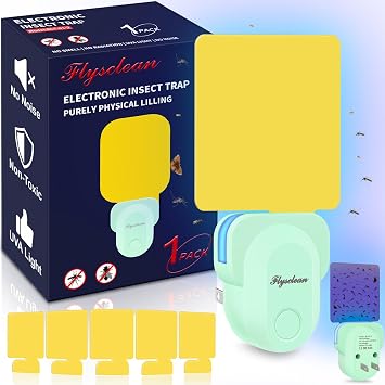 Flying Insect Trap Plug-in, Indoor Mosquito & Gnat Killer, Safe Non-Toxic UV Light Fly Catcher, Night Light Bug Trap with Sticky Pad for Flies, Gnats, Moths 1 Pack, Light Cyan