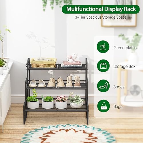 Miniatura 5 de Garden 4 you Soporte de metal de 3 niveles para plantas al aire libre e interior, impermeable, apilable, resistente, estante alto para plantas,