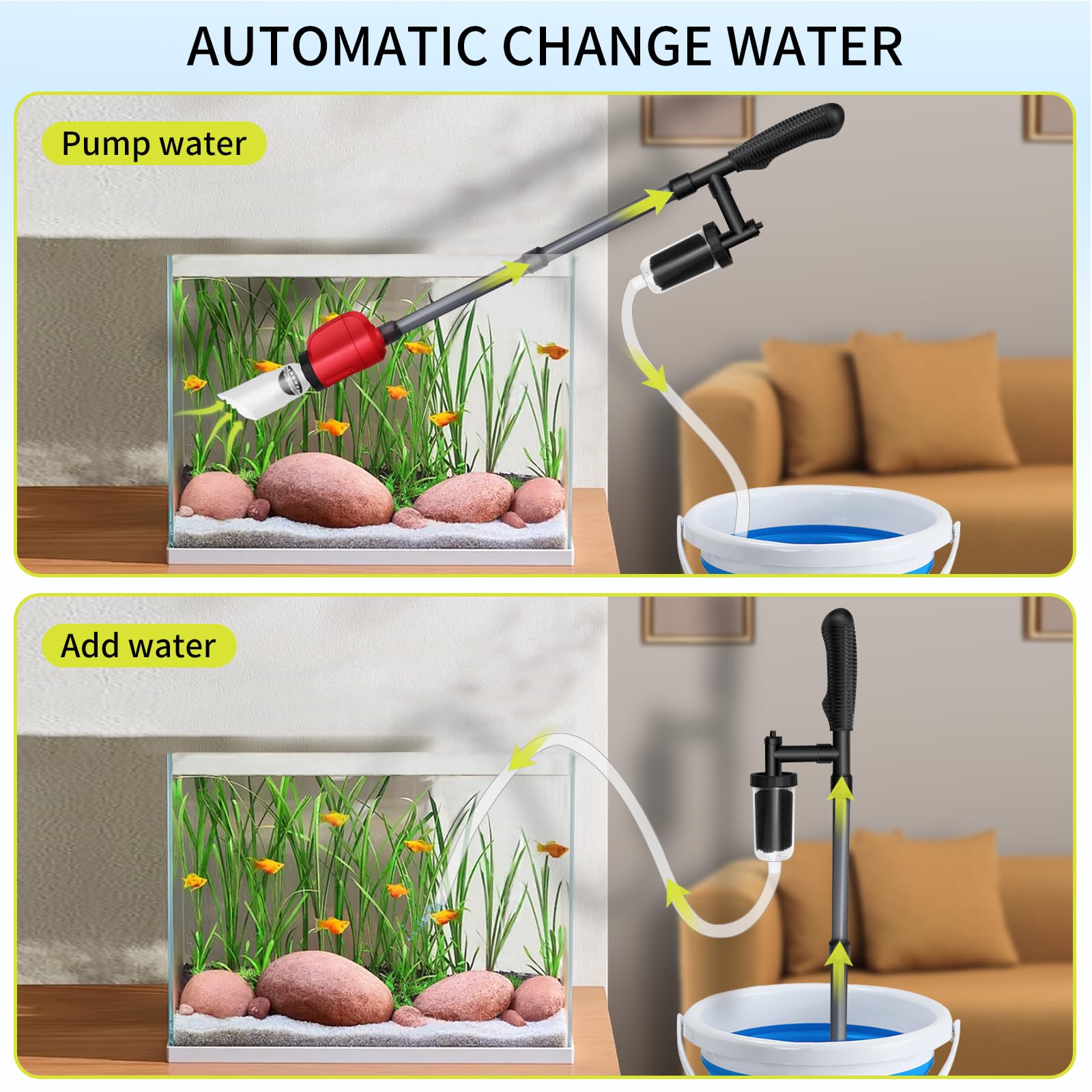 Aspiradora eléctrica de grava de acuario de 36 W, 6 en 1, multifunción, automático, para arena de lavado, cambiador de agua y circulación