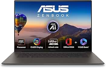 ASUS Zenbook S16, 16" Touch Screen, 3K OLED, AMD Ryzen AI 7 Octa Core 350,Copilot+ AI PC (24GB/1TB/AMD Radeon iGPU/Windows 11/M365 Basic (1Year)*/Offi...