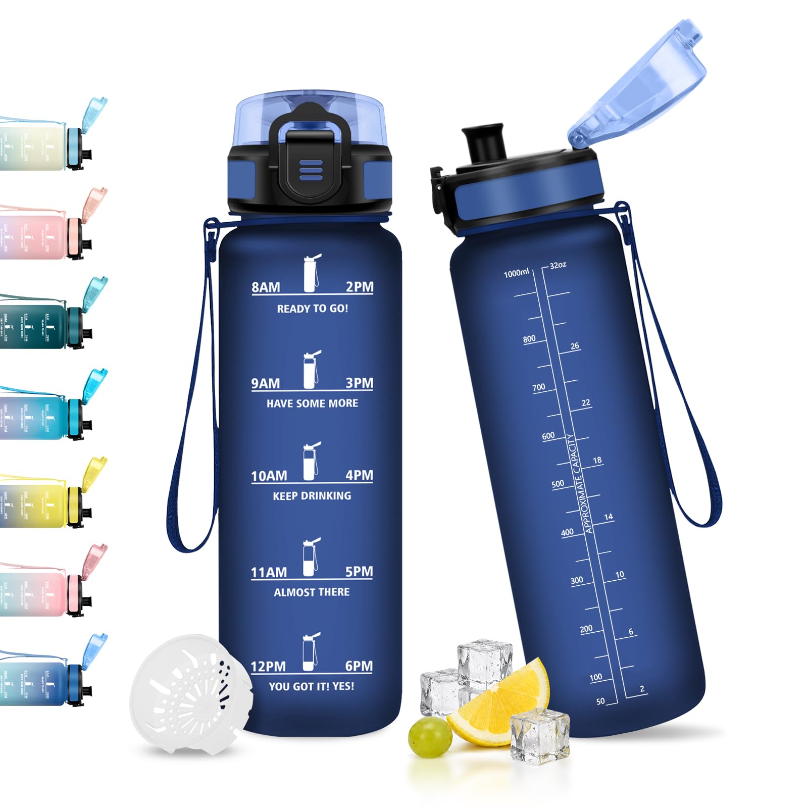 JAPORIA 1L Water Bottle, Time Scale Water Bottle, Leak Proof, Reusable, Motivational, BPA Free, Water Bottles for Outdoor, Yoga, Travel, Camping
