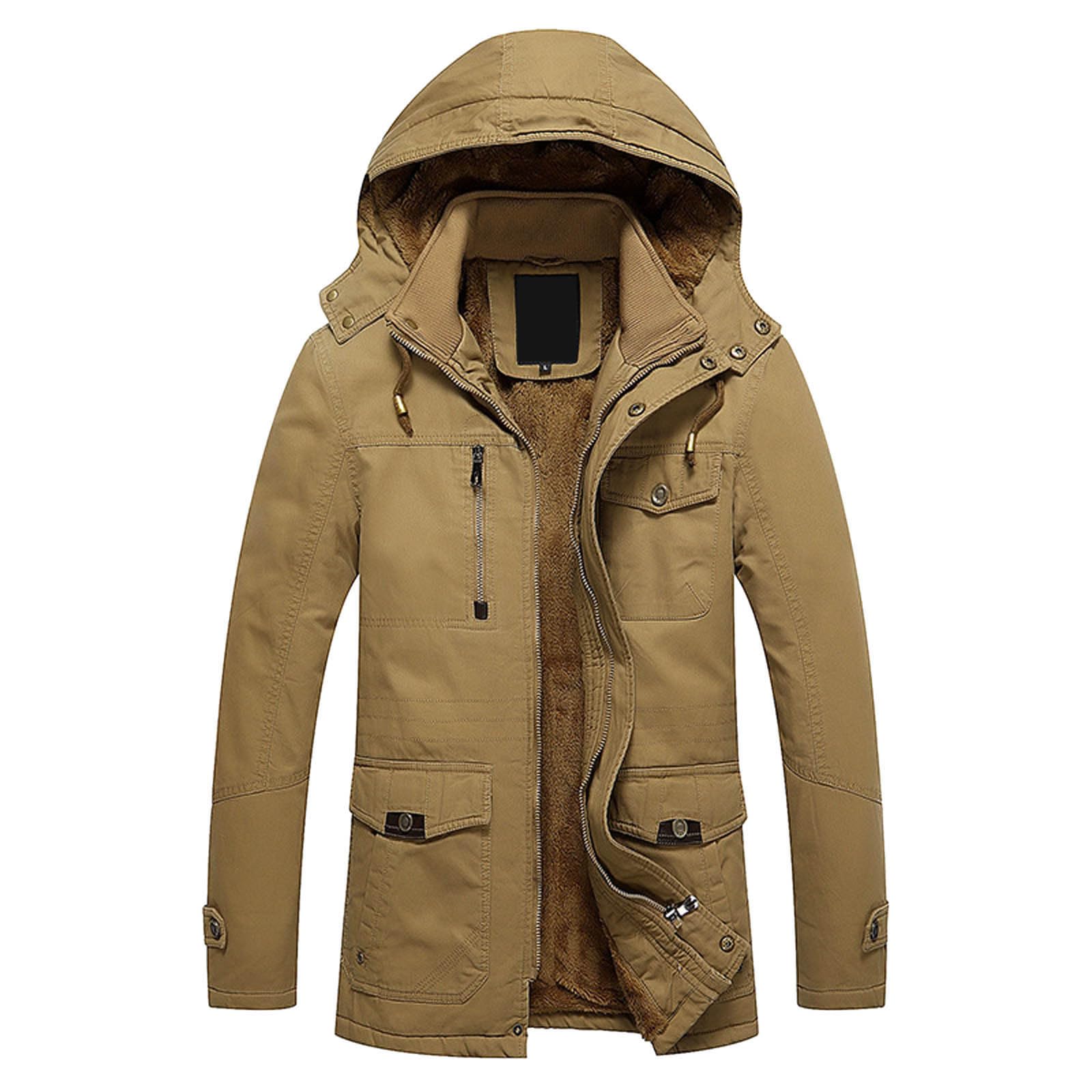 Generisch Cappotto invernale da uomo in pile a maniche lunghe con cappuccio e tasche con cerniera, per attività all'aperto, fodera interna calda, materiale resistente, ideale per le giornate fredde