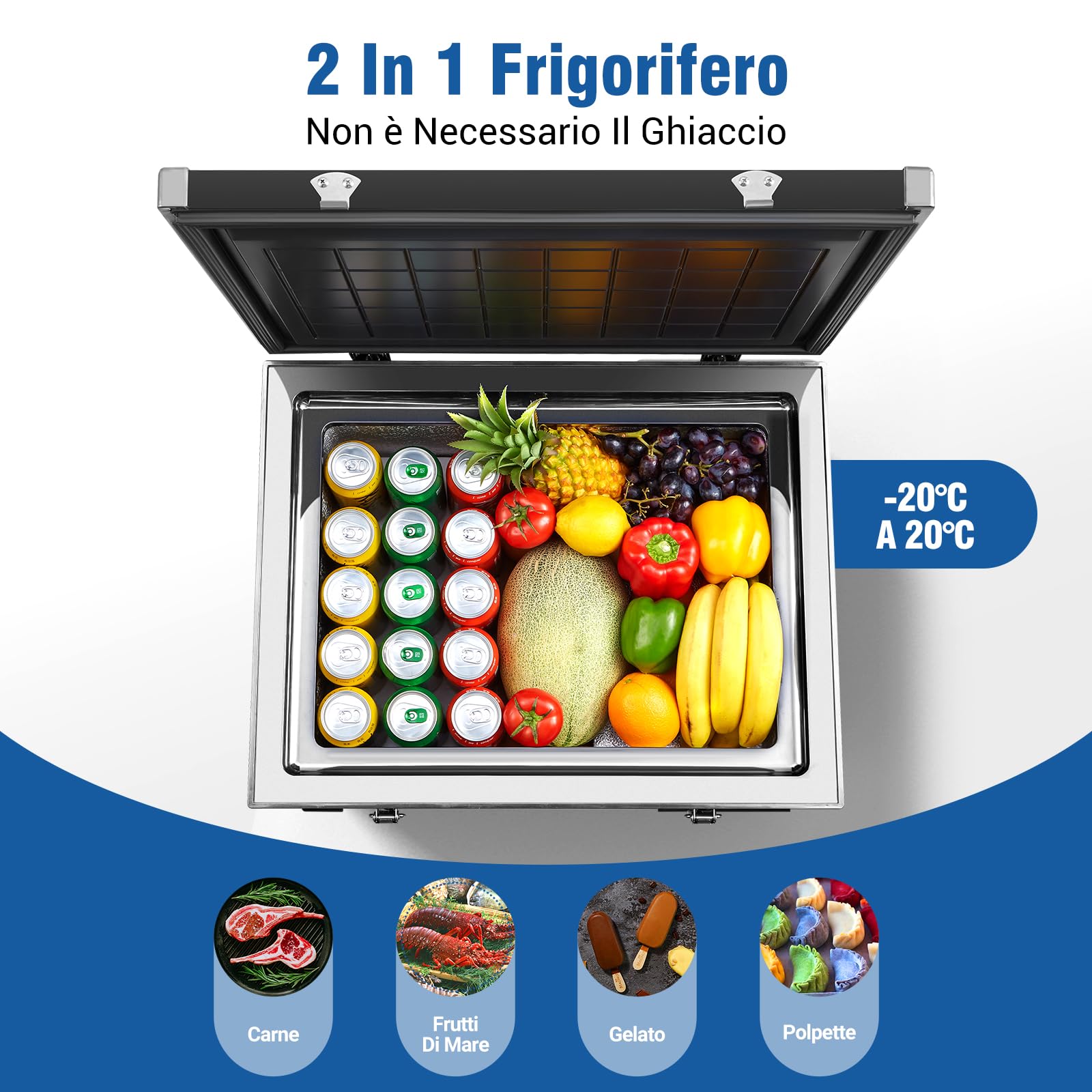 AAOBOSI Frigo Portatile 60L,Frigo da Campeggio Controllo APP,Frigo Per Auto -20 ℃ a 20℃, 12/24V DC e 100/240V AC Frigorifero Portatile Per Auto, Camion, Camper, Barca e Presa Di Corrente