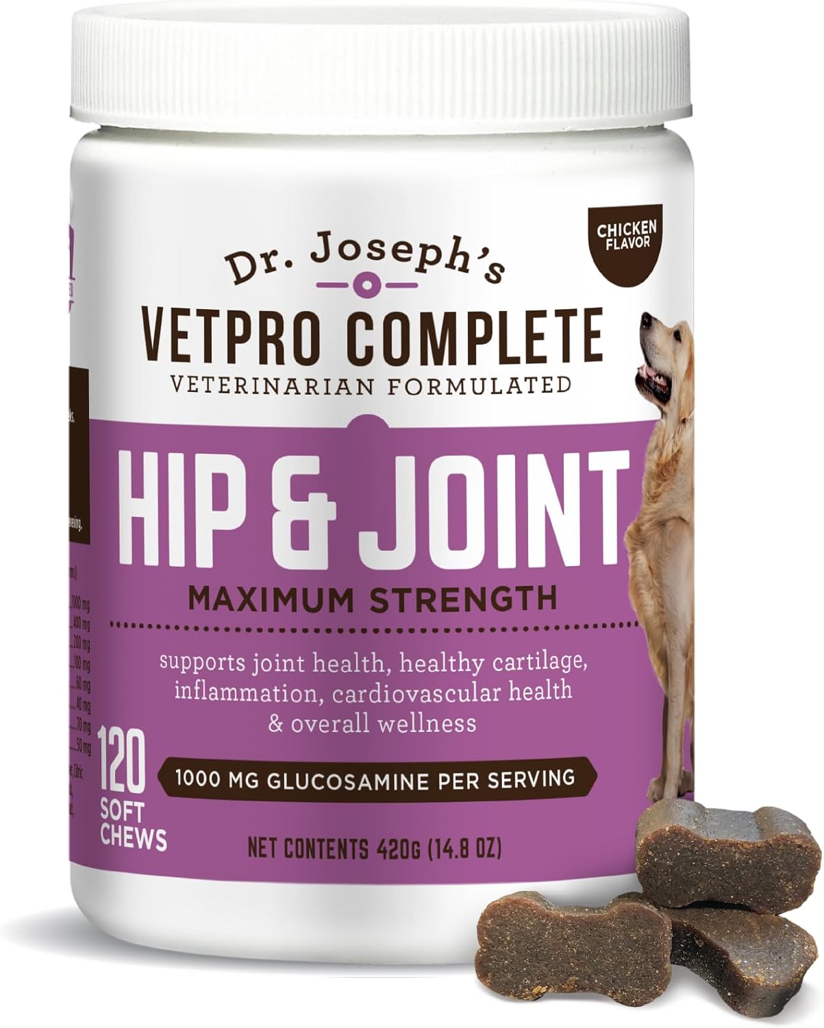 Dr. Joseph’s VetPro Complete Dog Hip and Joint Supplement, 120 Count, Chicken Flavored Pain and Inflammation Relief Chews with Glucosamine, Chondroitin, MSM, Turmeric, Vitamin C, Omega 3 Dr. Joseph’s VetPro Complete Dog Hip and Joint Supplement, 120 Count, Chicken Flavored Pain and Inflammation Relief Chews with Glucosamine, Chondroitin, MSM, Turmeric, Vitamin C, Omega 3