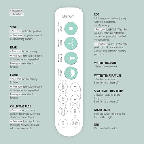 Miniatura 8 de Accesorio de asiento de inodoro inteligente para bidé eléctrico  EF-BM-5000  Asiento calefactable alargado, autolimpieza, luz nocturna, secador de