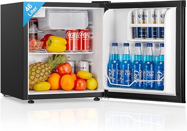 FOHERE Mini Kühlschrank 46L, Kleiner Kühlschrank mit 7-Stufige Kühlung, Energieeffizienter, Superleise, Wechselbarer Türanschlag & Verstellbare Füße, für Hotel, Büro, Kleine Wohnungen,Schwarz - 1
