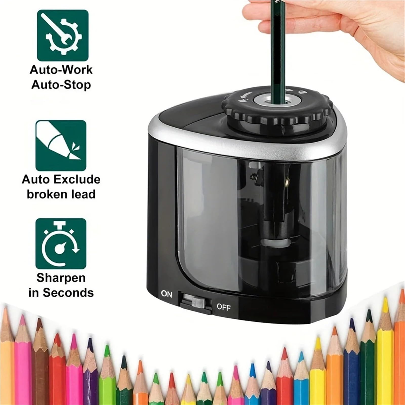 Elektrischer Spitzer, automatischer Desktop-Bleistiftschuhspitzer, geeignet for Bleistifte 6–8 mm, Lernbriefpapier(Black)