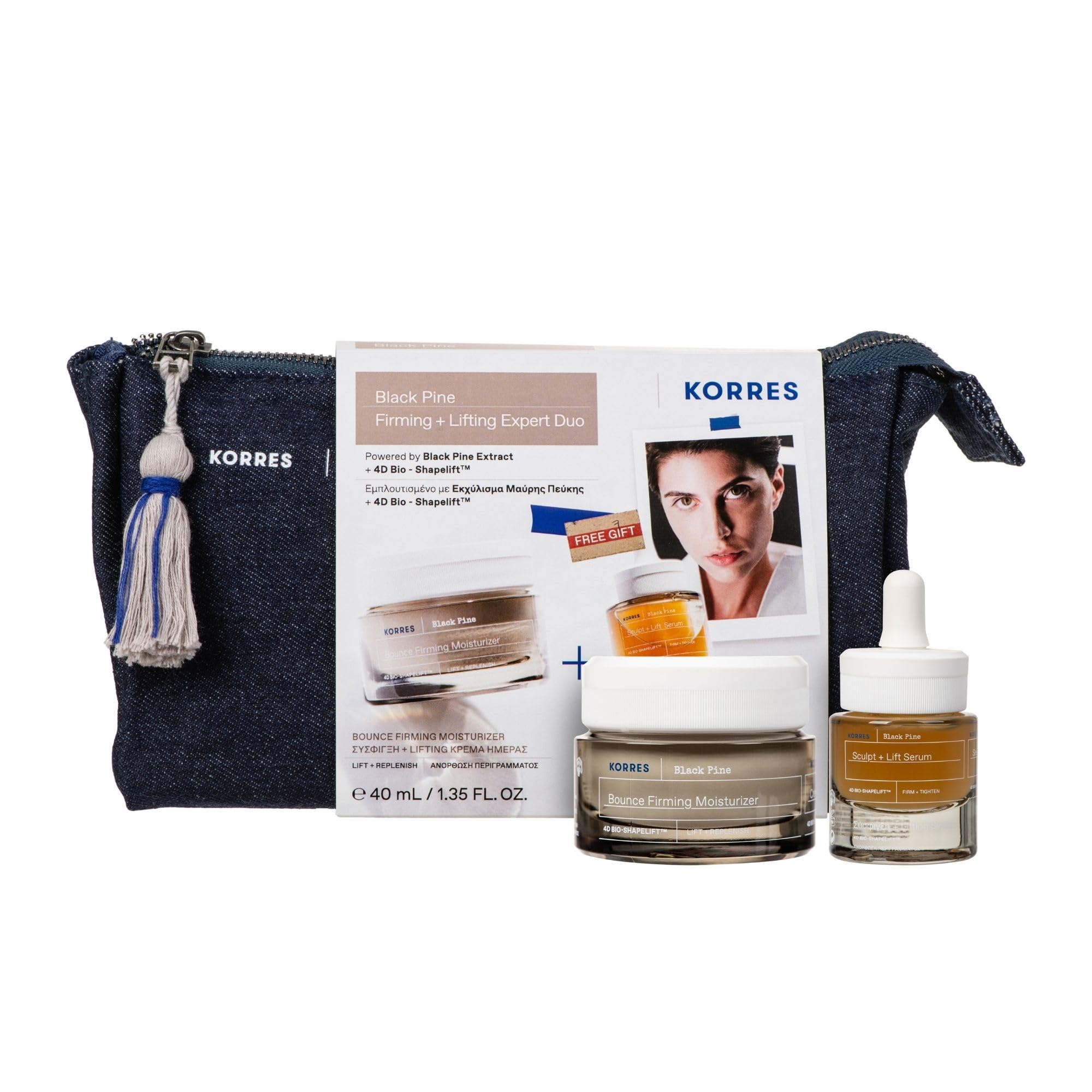 KORRES Black Pine Straffungs- und Lifting Expert Duo, Vorteilsset aus straffender Tagescreme 40ml und Serum 15ml für gefestigte und straffere Haut, sorgt für intensive Feuchtigkeit, vegan