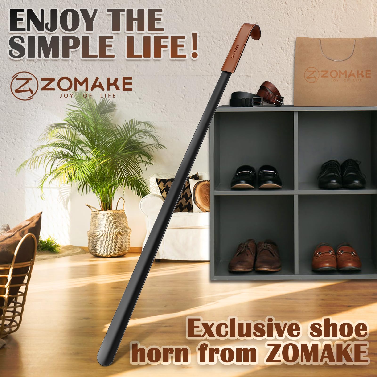ZOMAKE Calzador Extra Largo 72cm/80cm Acero Inoxidable con Gancho para Personas Mayores