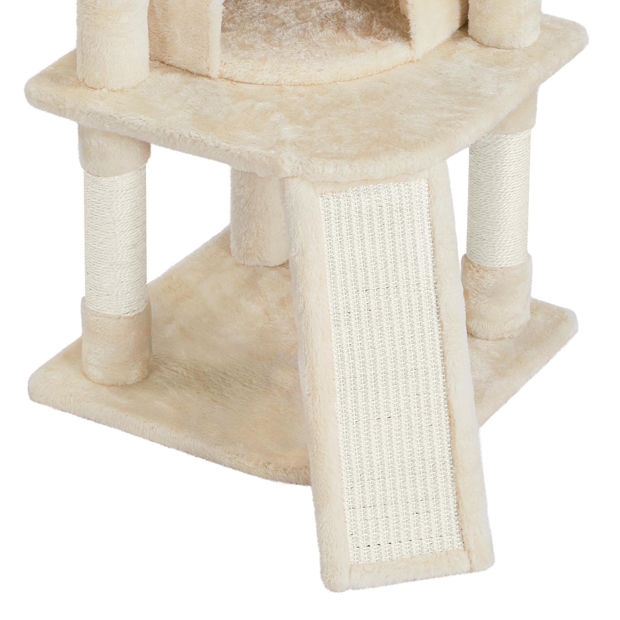 Abician Arbre à Chat Hauteur 107cm Griffoir, Tour de Jeux en Sisal pour Chatons, 3 Plateformes/Panier/Cachette, Multiniveau, Design, Beige