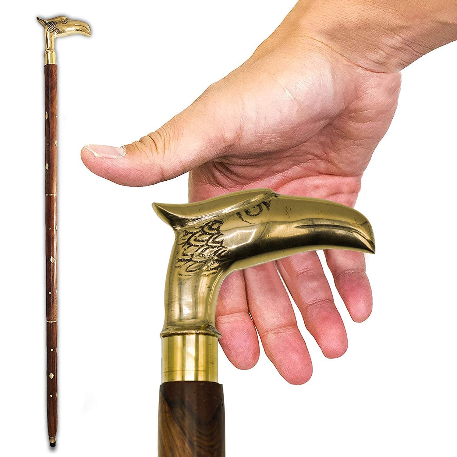 Canne De Luxe Victorienne 36'' – Poignée Aigle En Laiton Massif, Homme/femme (reproduction)
