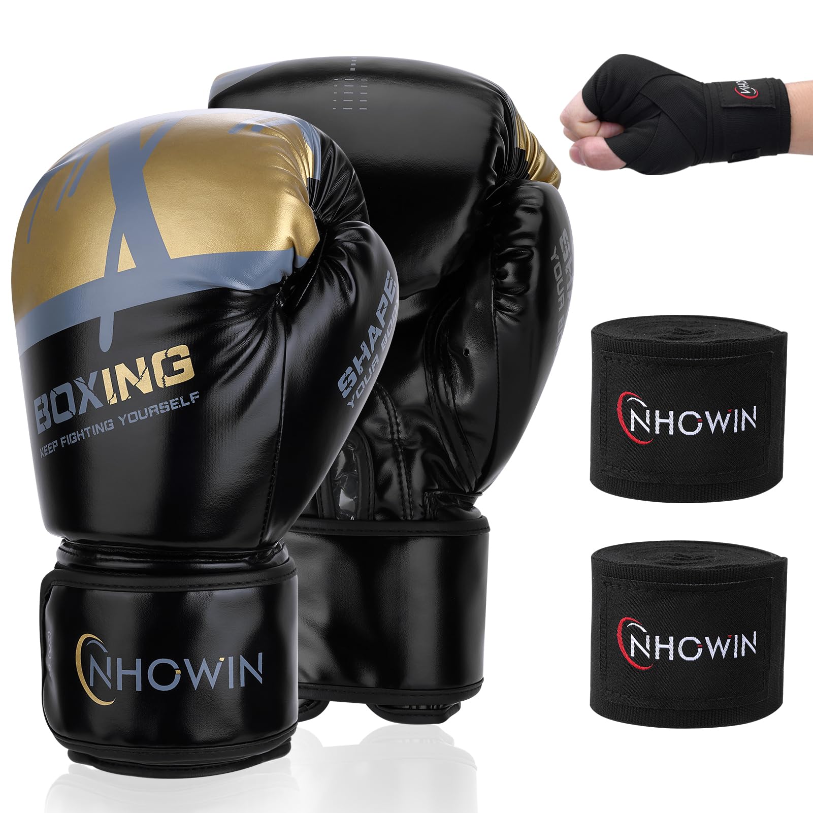 Boxing Gloves, 12oz / 16oz - Boxing Gloves for Men and Women with Boxing Wraps for Heavy Bag, MMA, Muay Thai, Sparring Training