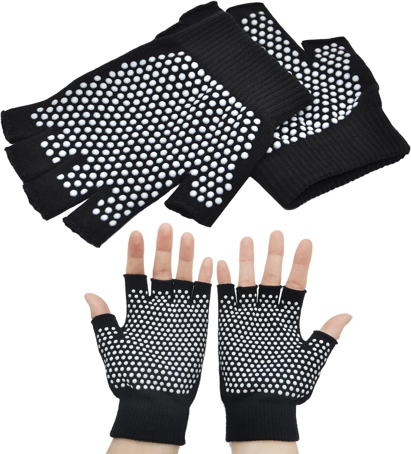 SwirlColor Non Slip Yoga Gloves Pilates Fingerless Exercise Grip Gloves with White Silicone Dots (1 Pair Gloves), UK 3/5