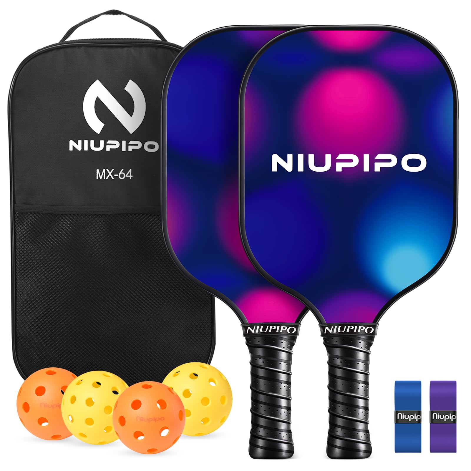niupipo Pickleball Paddles Set of 2/4, USAPA Approved Lightweight Pickleball Rackets, Durable Fiberglass Surface with Polypropylene Honeycomb Core,