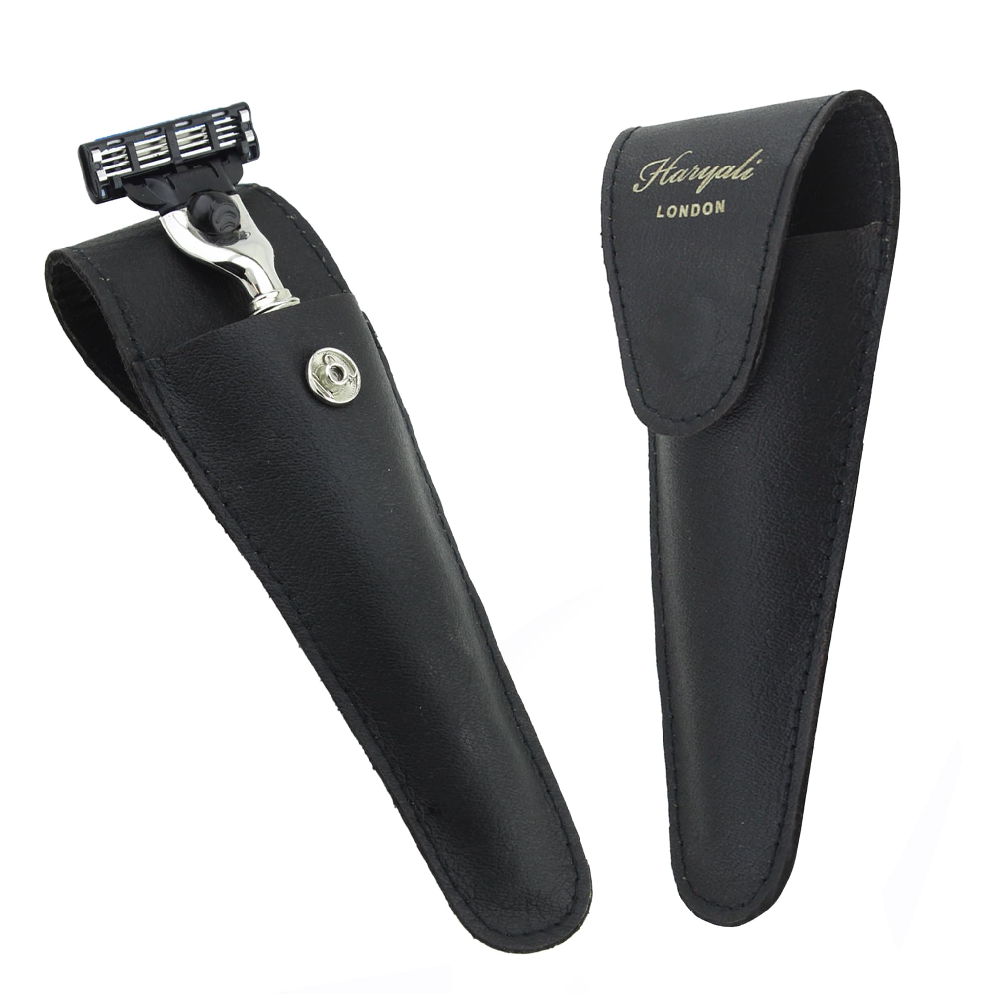 Haryali London Razor Case - Pure Leather Safety Razor Case - Triple Blade Shaving Razor Case - Travel Size Shaving Pouch Holder - Razor Cover for Men and Women, Black, 1 Count (Pack of 1)