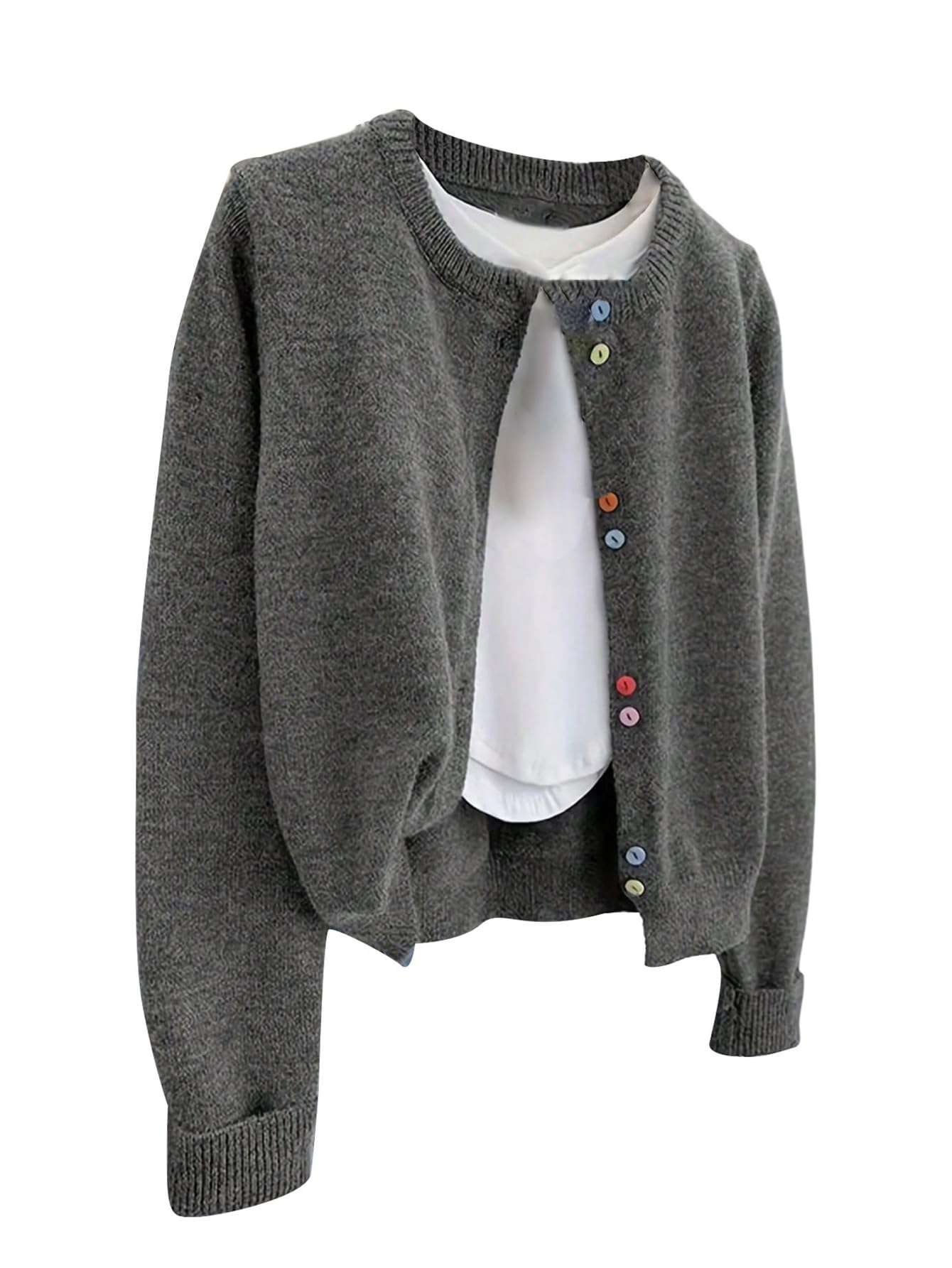 Womens Plus Size Button Down Cardigan Crew Neck Long Sleeve Knit Sweaters Outerwear Winter Clothing