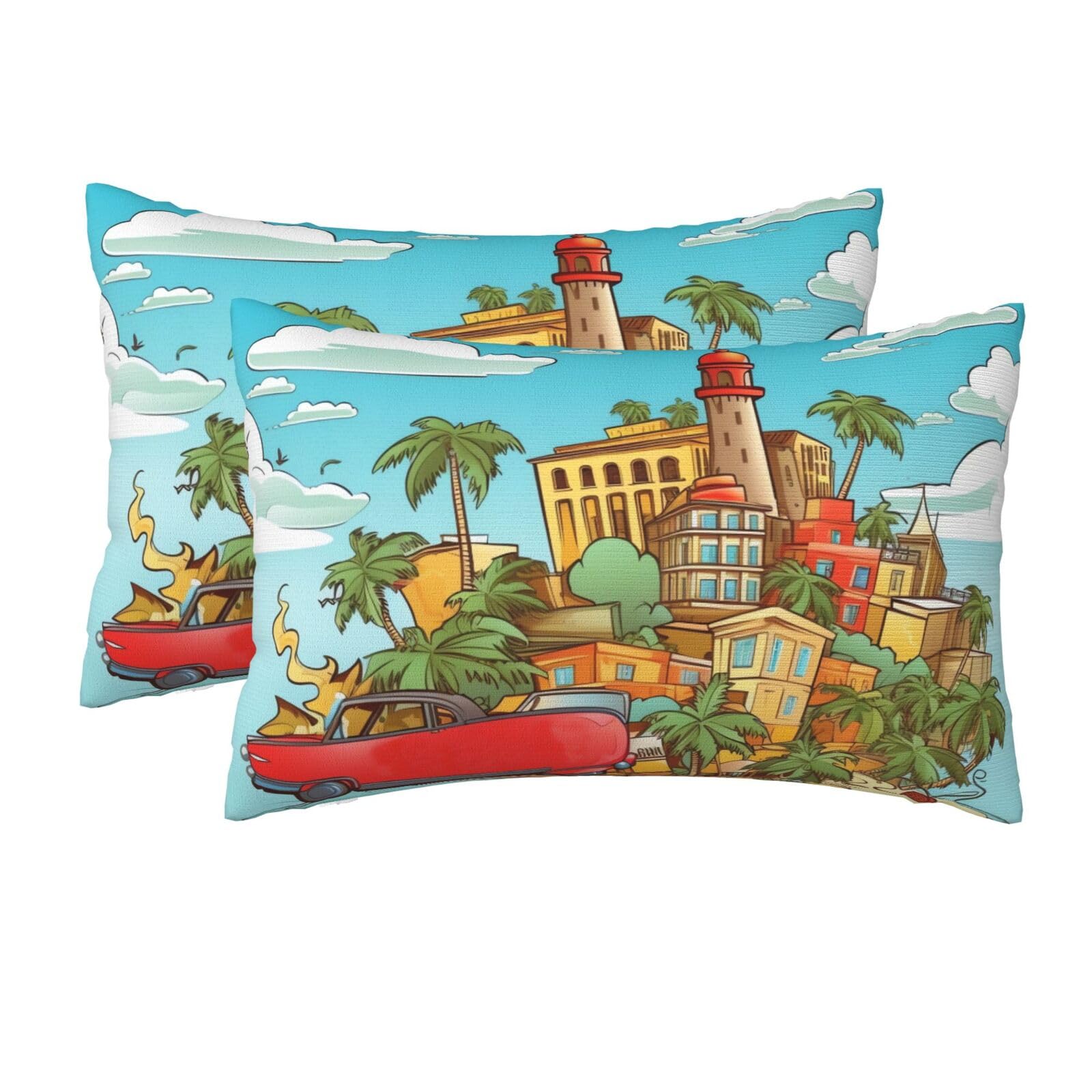 2 Pack Queen Size Pillow Cases for Hair and Skin Soft Breathable Pillow Case Covers with Hidden Zipper Island of Cuba Pillowcase 20x30 Inches Pillow Cover for Sleeping Gift
