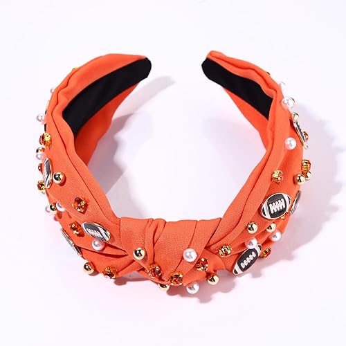 Miniatura 7 de Diadema de fútbol con perlas y diamantes de imitación, diadema anudada divertida, deportes, blanco, rosa intenso, negro, azul, adorno de fútbol con