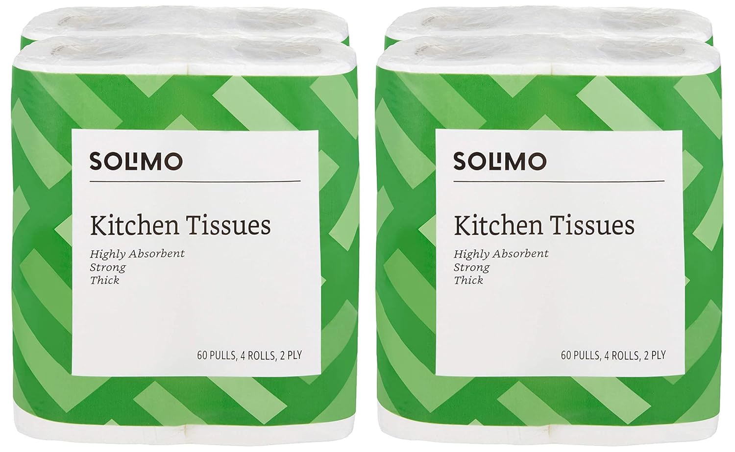 Amazon Brand – Solimo 2 Ply Kitchen Tissue Paper Roll – 4 Rolls (60 Pulls Per Roll) (Pack of 2)