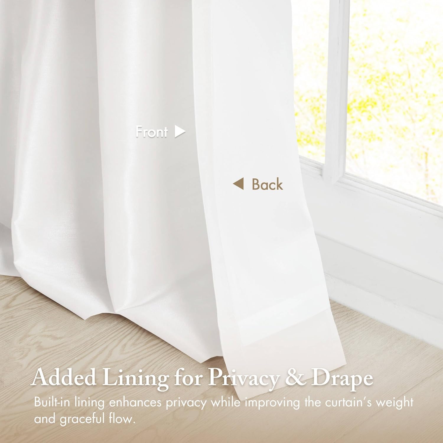 Madison Park Emilia Faux Silk Single Curtain with Privacy Lining, DIY Twist Tab Top, Room Darkening Window Drape for Living Room, Bedroom and Dorm, 108"L x 50"W, White