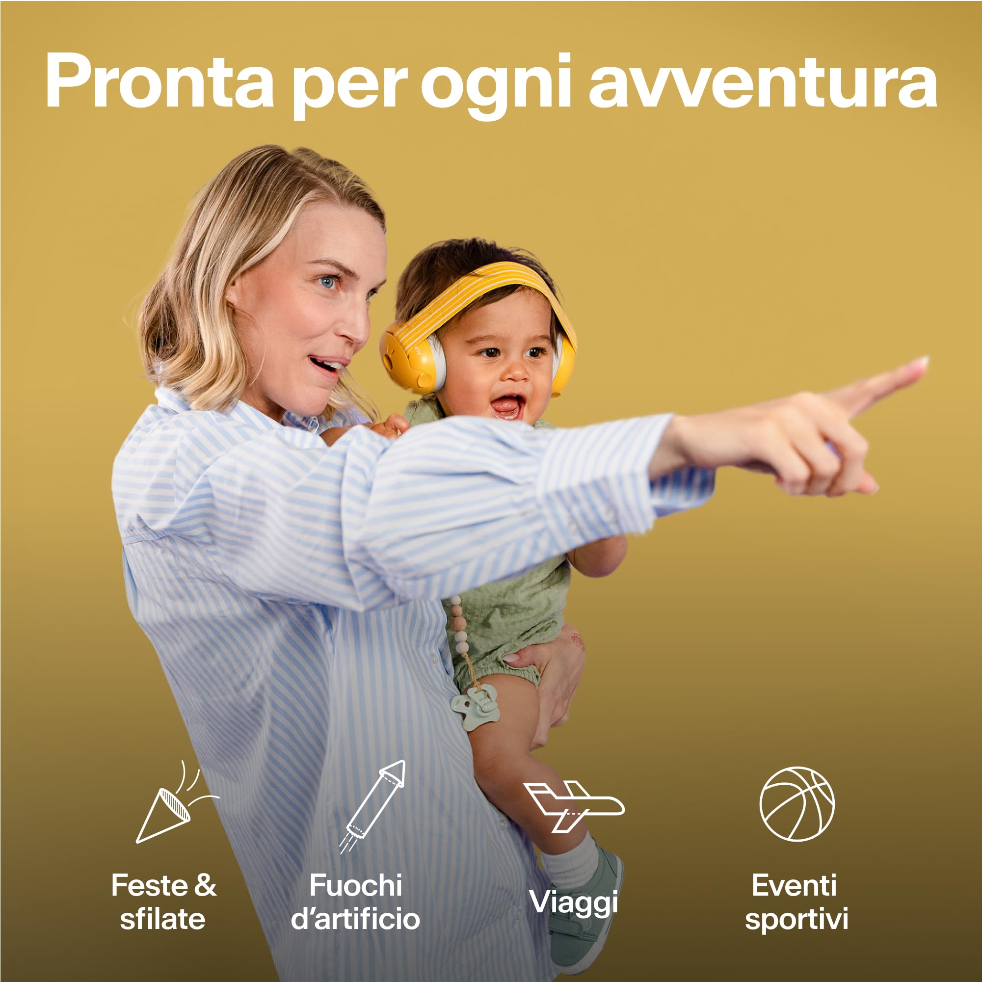 Alpine Muffy Baby - Cuffie antirumore per neonati e bambini piccoli fino a 36 mesi - Protettori acustici per neonati - Previene i danni dell’udito - Migliora il sonno in viaggio - Giallo