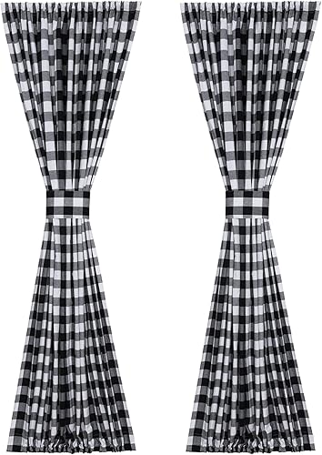 Miniatura 2 de Cortinas francesas para puerta francesa, cortinas a cuadros con bolsillo para barra, cortinas de luz lateral para puerta de cristal, 72 pulgadas de