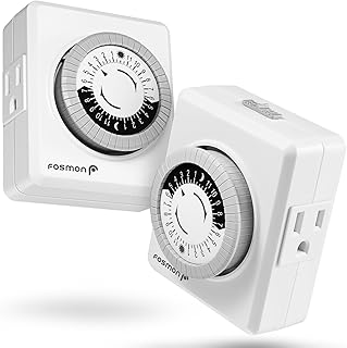 Fosmon Light Timers for Electrical Outlet Timer, 24 Hour Plug-in Mechanical Timer, Timer Light Switch Programmable for Reptile Light, Lamp, Grow Light, Aquarium, Indoor Lighting, 15A, 1875W -2 Pack