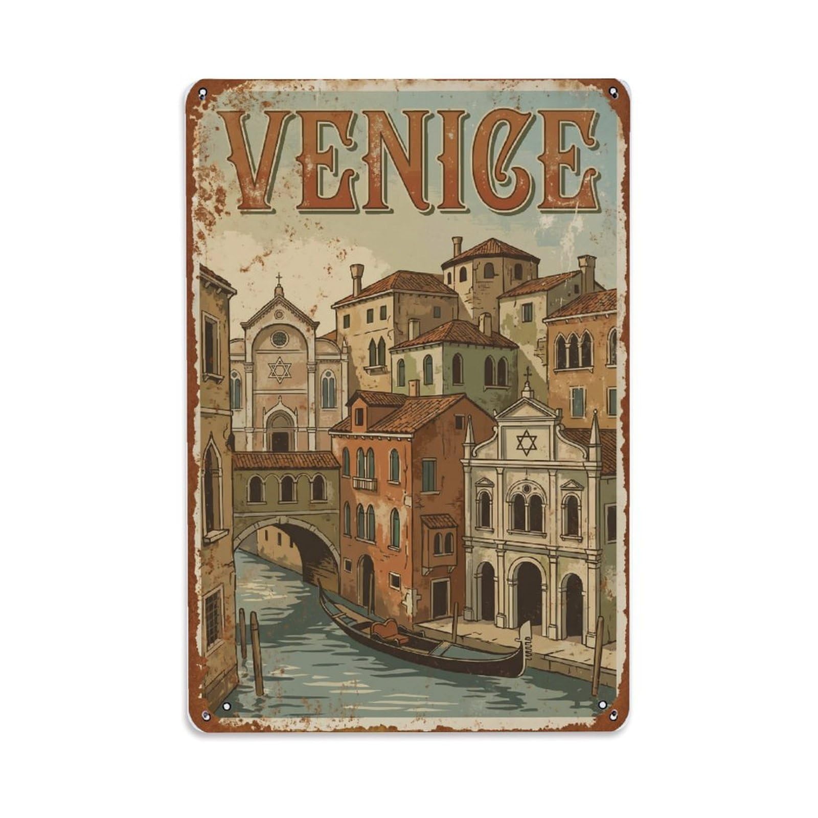 Vintage Travel Venice Jewish Ghetto Historic Quarter Synagogues Rusted Italy Metal Tin Sign Plaque Wall Decor for Cafe, Club Bar, Office, Home Garden Metal Poster 8x12Inch