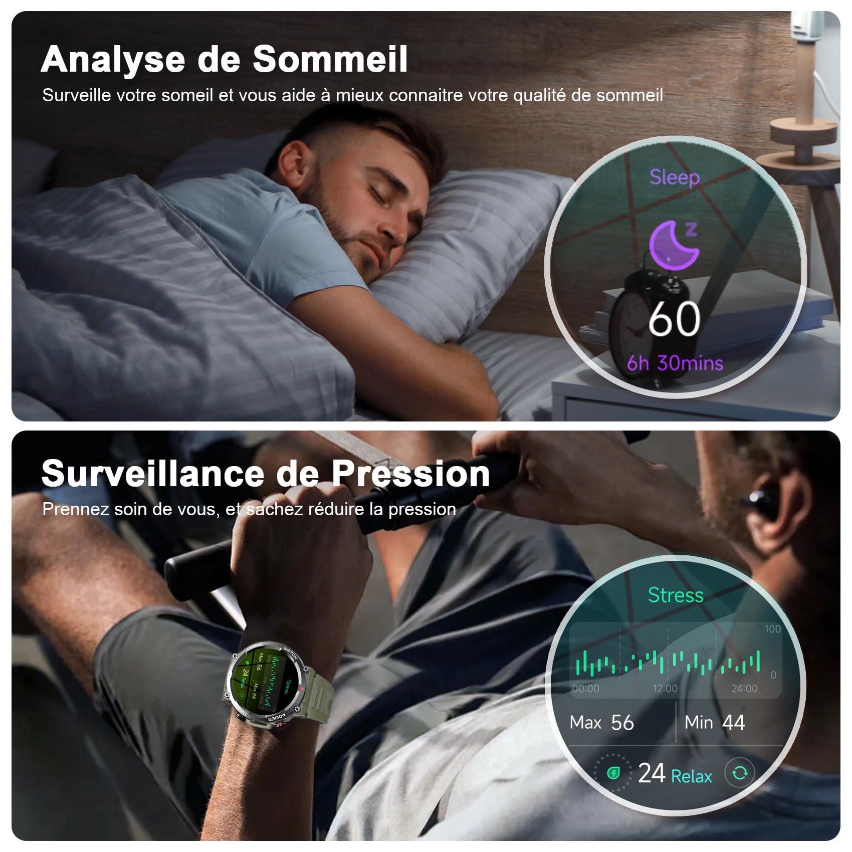 IOWODO Montre Connectée Homme avec Appel Bluetooth, Montre Appel, Écran 1.39" TFT, Moniteur Cardiofréquence/SPO2, Analyse Sommeil, 100 Modes de Sport,pour Android/iOS (Noir)