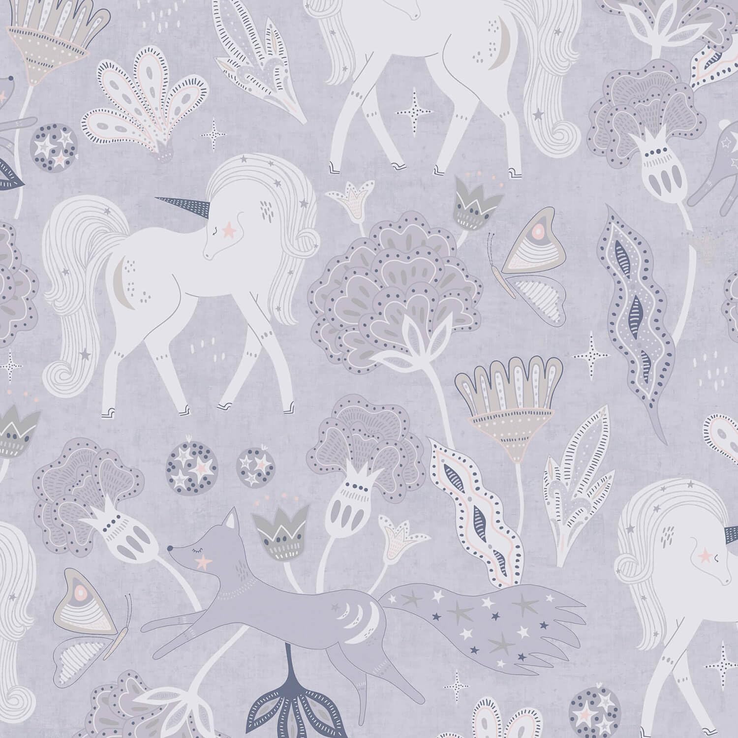Papel pintado infantil no tejido lavable para quitar imperfecciones gris y rosa 5m2