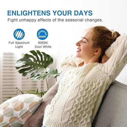 Miniatura 5 de Bombillas de luz solar natural de espectro completo de 6000 K, equivalente a 9 W a 60 W, luz blanca fría, A19, base E26E27 (paquete de 4)