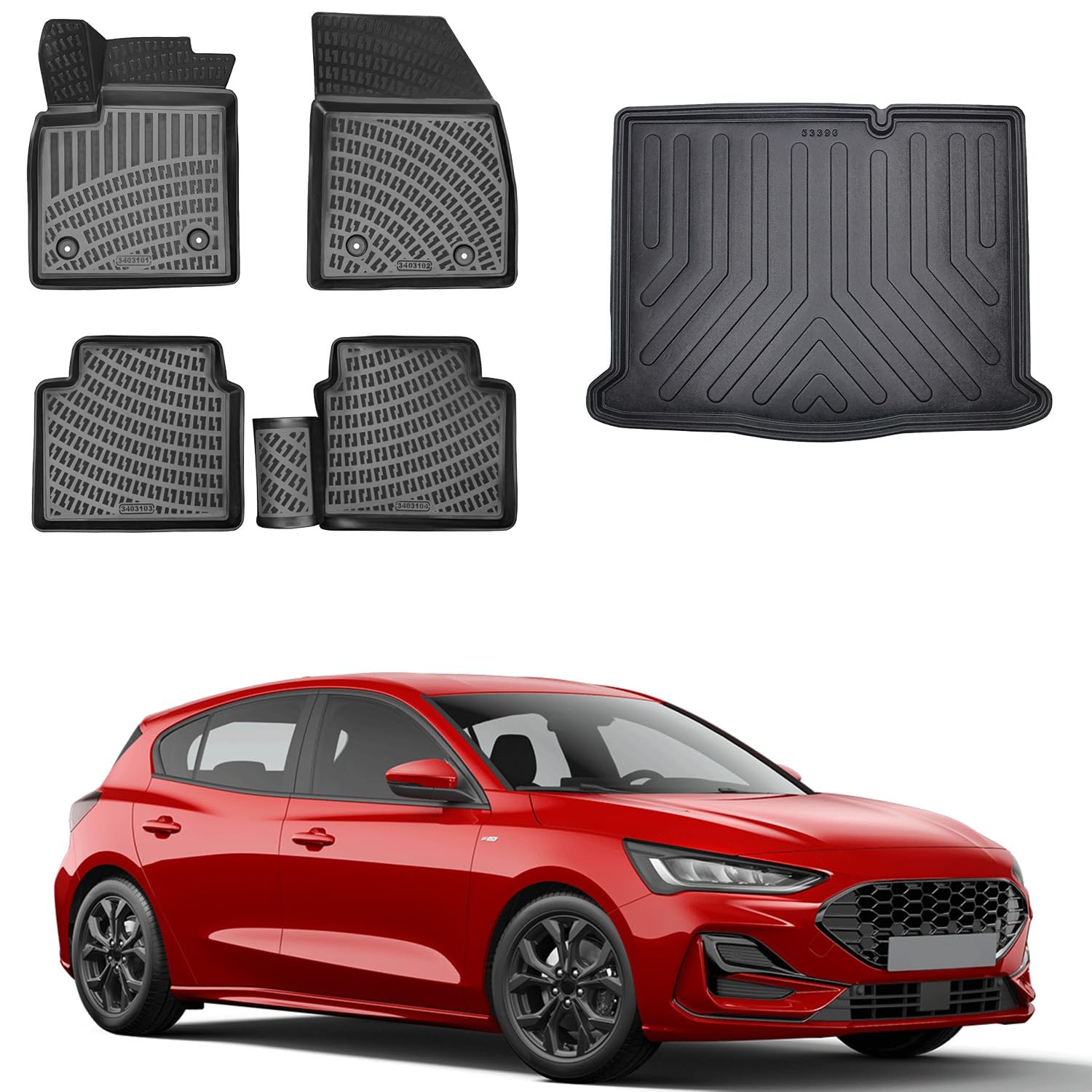 TAILORED FOR FORD FOCUS MK4 2019 2020 2021 2022 2023 2024 - PREMIUM GENUINE EXACT FIT INTERIOR FLOOR CARPET CAR MATS - BLACK MAT + BLUE TRIM