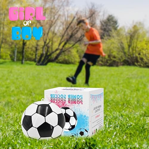 Miniatura 6 de Kit de polvo de pelota de fútbol para revelación de género, 1 azul y 1 rosa, ideas locas para revelar el género, kit de pelotas de fútbol para