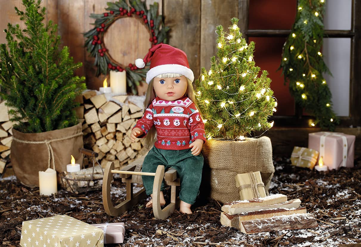 BABY born X-Mas Vestito per bambole da 43cm - Per mani piccole, promuove l'empatia e le abilità sociali - Età: dai 3 anni in su - Include maglione, pantaloni e cappello