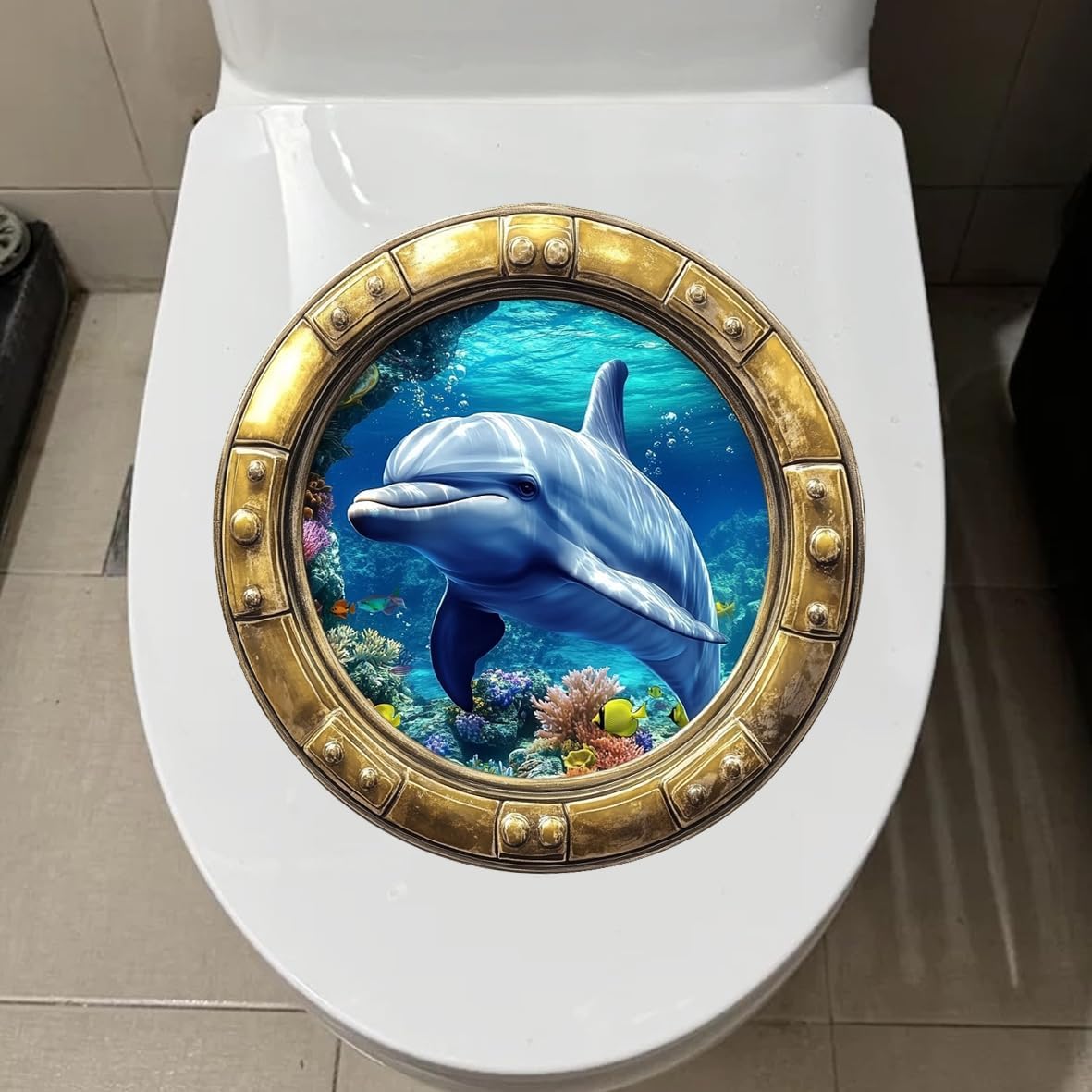 Funny Animal Toilet Seat Cover Sticker Waterproof Shark Dolphin Toilet Seat Lid Decal 3D Bathroom Decoration Turtle Dinosaur Wall Sticker (Dinosaur) image 4
