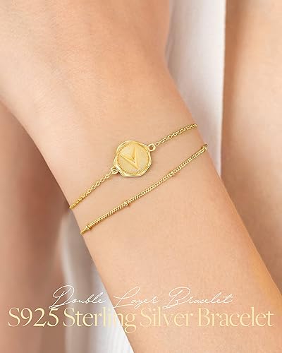 Miniatura 4 de CDE Pulseras con iniciales en capas para mujer con colgante de plata de ley 925 del alfabeto de victoria chapado en oro de 18 quilates regalo de