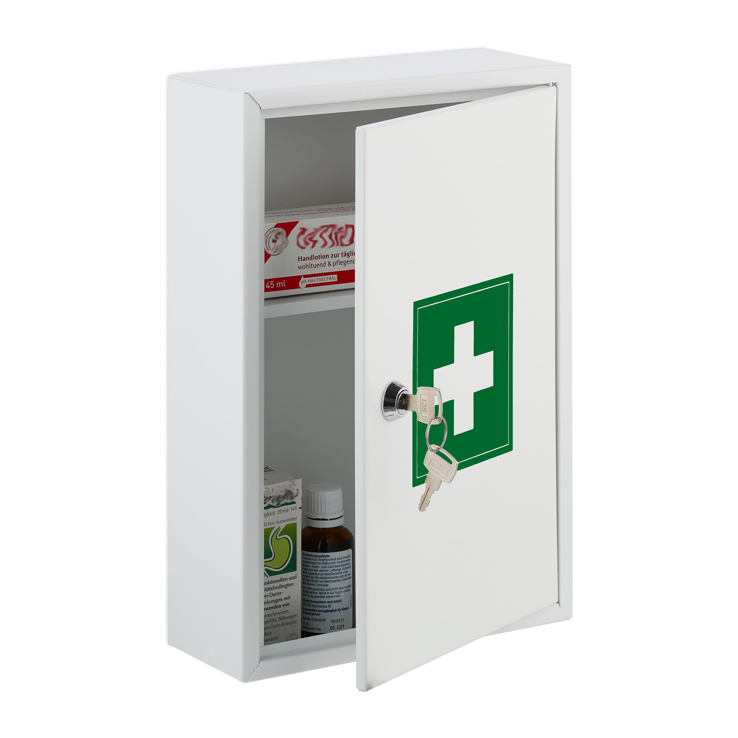 Timgle Armadietto Da Parete Per Medicinali Con Serratura – Nero, 3 Ripiani, In Acciaio Inox E Vetro Di Sicurezza – Per Bagno O Pronto Soccorso - 5