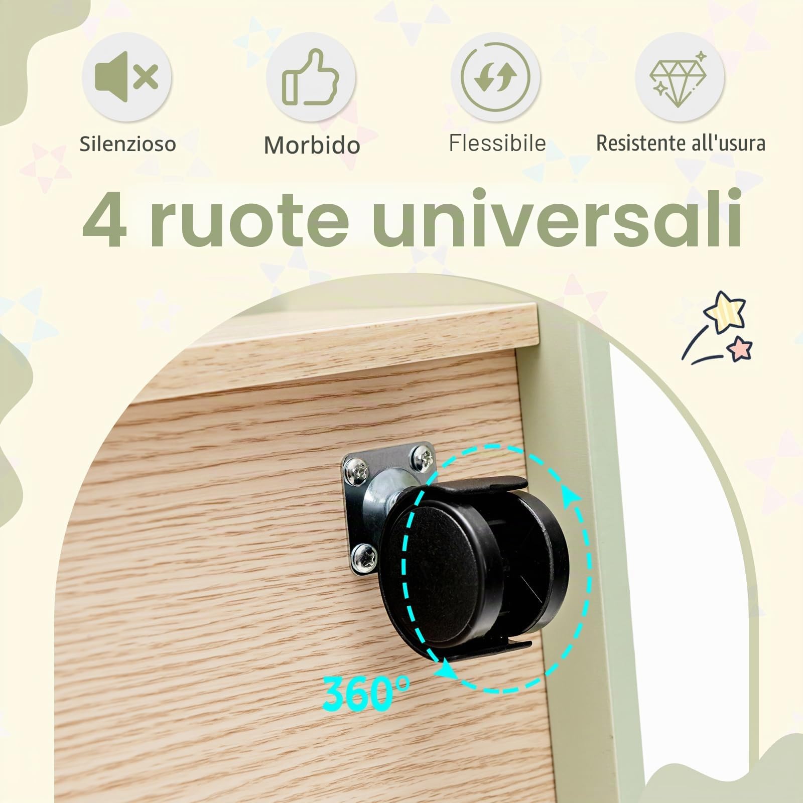 HOMASIS Libreria Montessoriana per Bambini con 2 Scomparti, Scaffale per Bambini in Legno con 4 Ruote, Cassapanca Portaoggetti per Camera dei Bambini, Sala Giochi e Asilo (Verde)