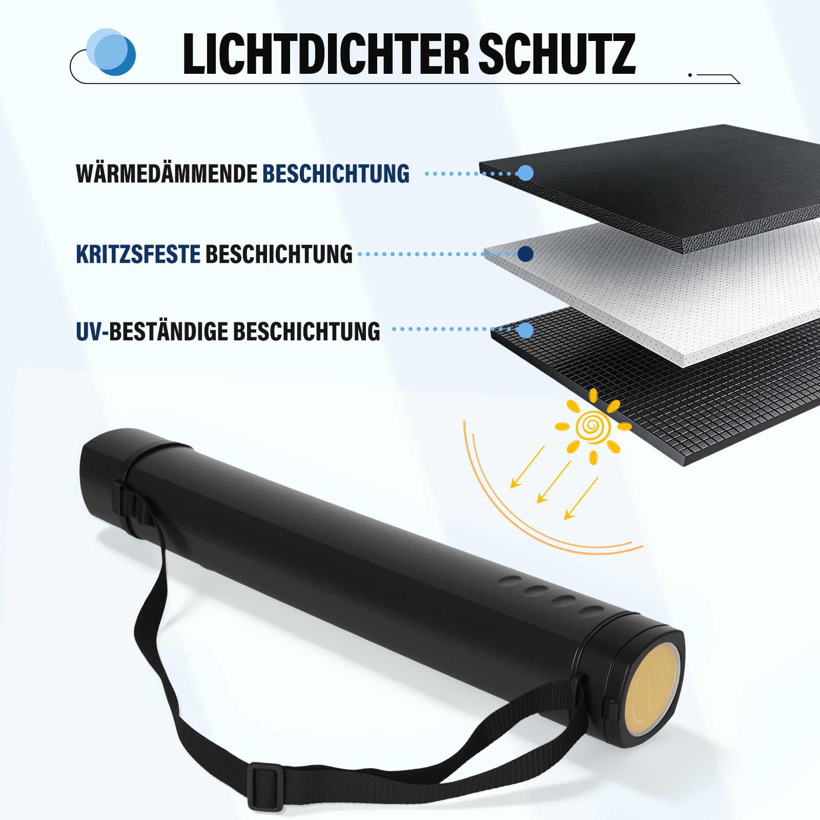 DEWEL Teleskop Posterrolle A0, Transportrolle Zeichenrolle, 62–107cm, Köcher für Bilder Poster und Flipchart Papier, Länge und Tragegurt verstellbar Kunststoff Zeichnungen 1 Stück (Schwarz)