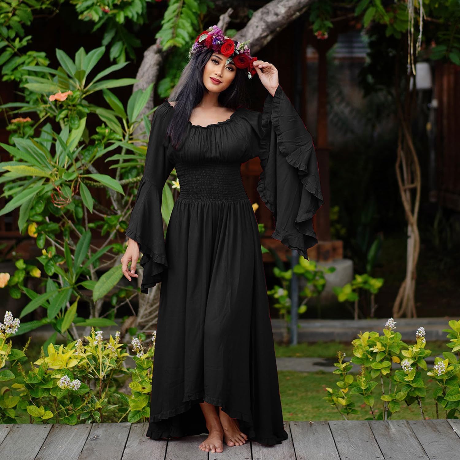 BITSEACOCO Women Renaissance Fairy Chemise Dress Victorian Costumes Halloween Cosplay Medieval Witch Princess Dresses - Image 5