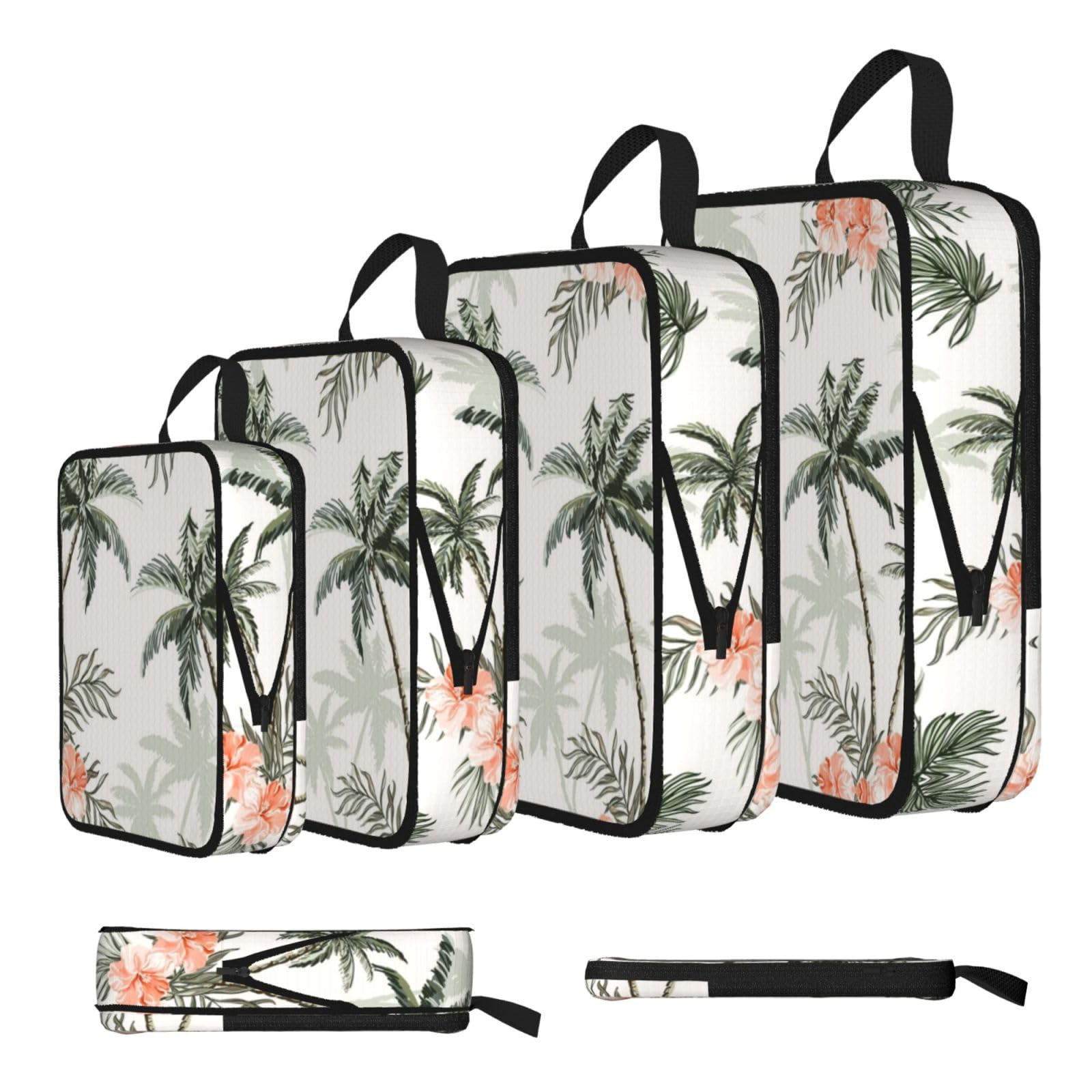 Esnaiuvcd Black Tropical Palm Trees Print 4 Set Compression Packing Cubes For Suitcases,Expandable Storage Bags Organizers