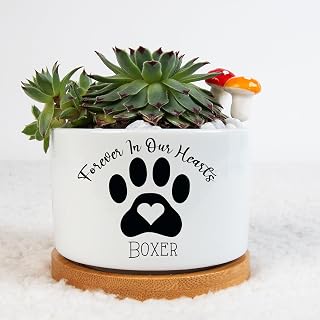 Custom Dog Memorial Planter Pot, Sympathy Gifts for Pet Loss, Bamboo Tray, Forever in Our Hearts