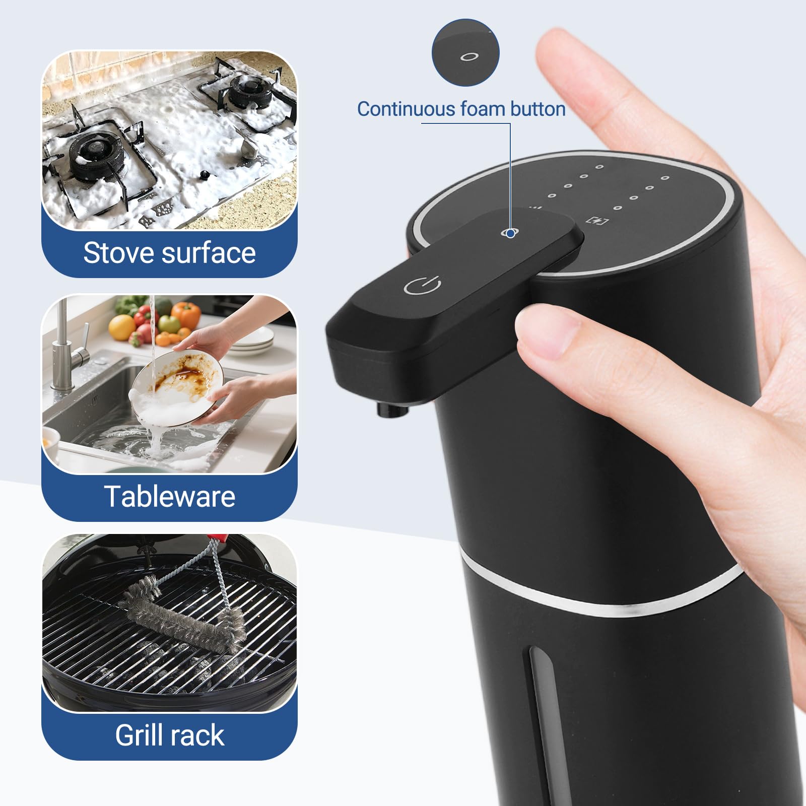 USHOP Distributore Automatico di Sapone a Parete,Distributore di Sapone Elettrico da 380 ml,Ricaricabile Tramite USB,Impermeabile IPX5,Distributore Automatico di Sapone a Parete per Bagno,WC,Cucina