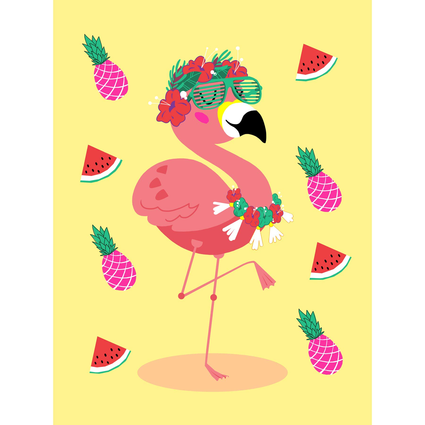 Wee Blue Coo Kawaii Flamingo Party Tropical Large Art Print Poster Wall Decor