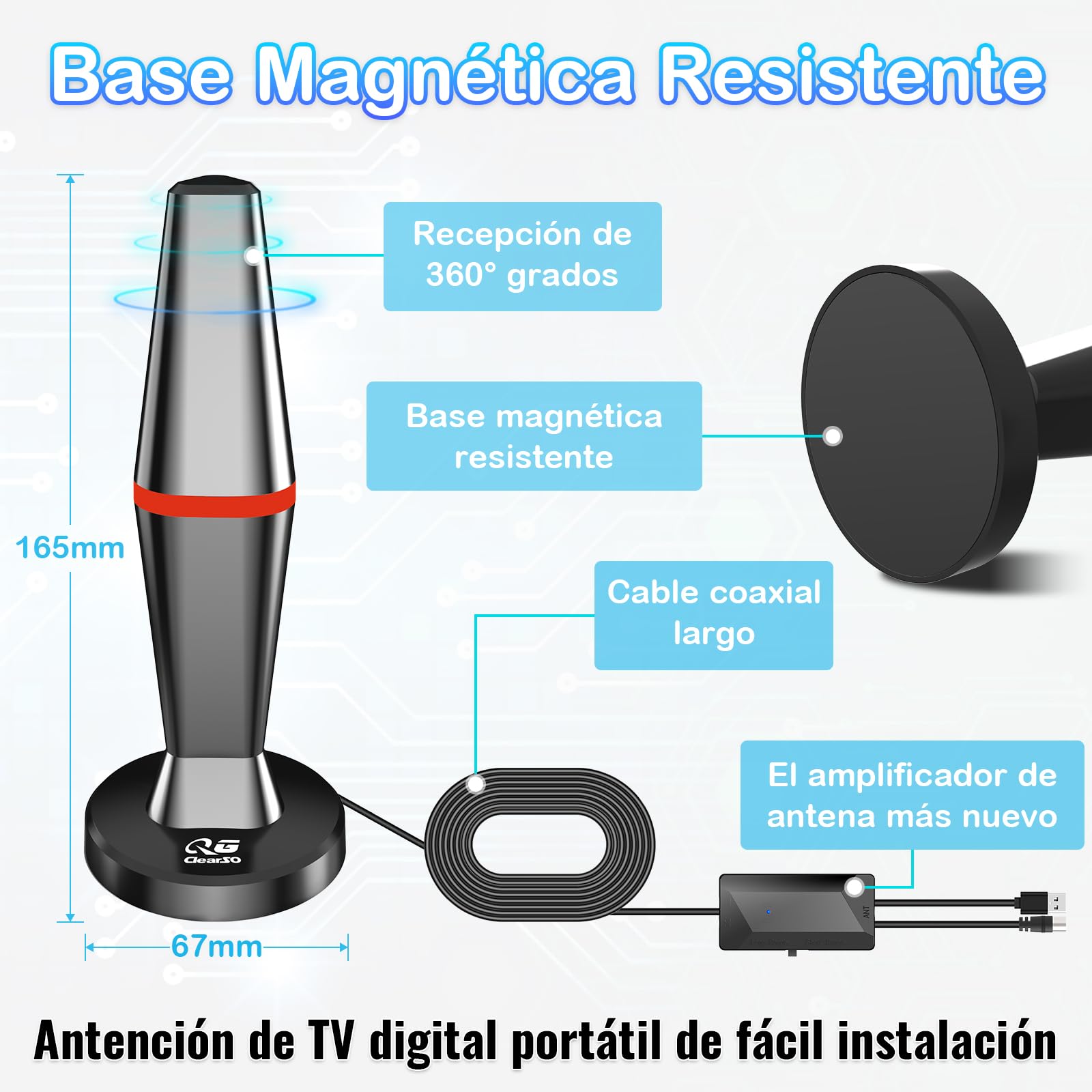 Antena de TV para Interiores y Exteriores, Recepción de Señal Digital (Red)