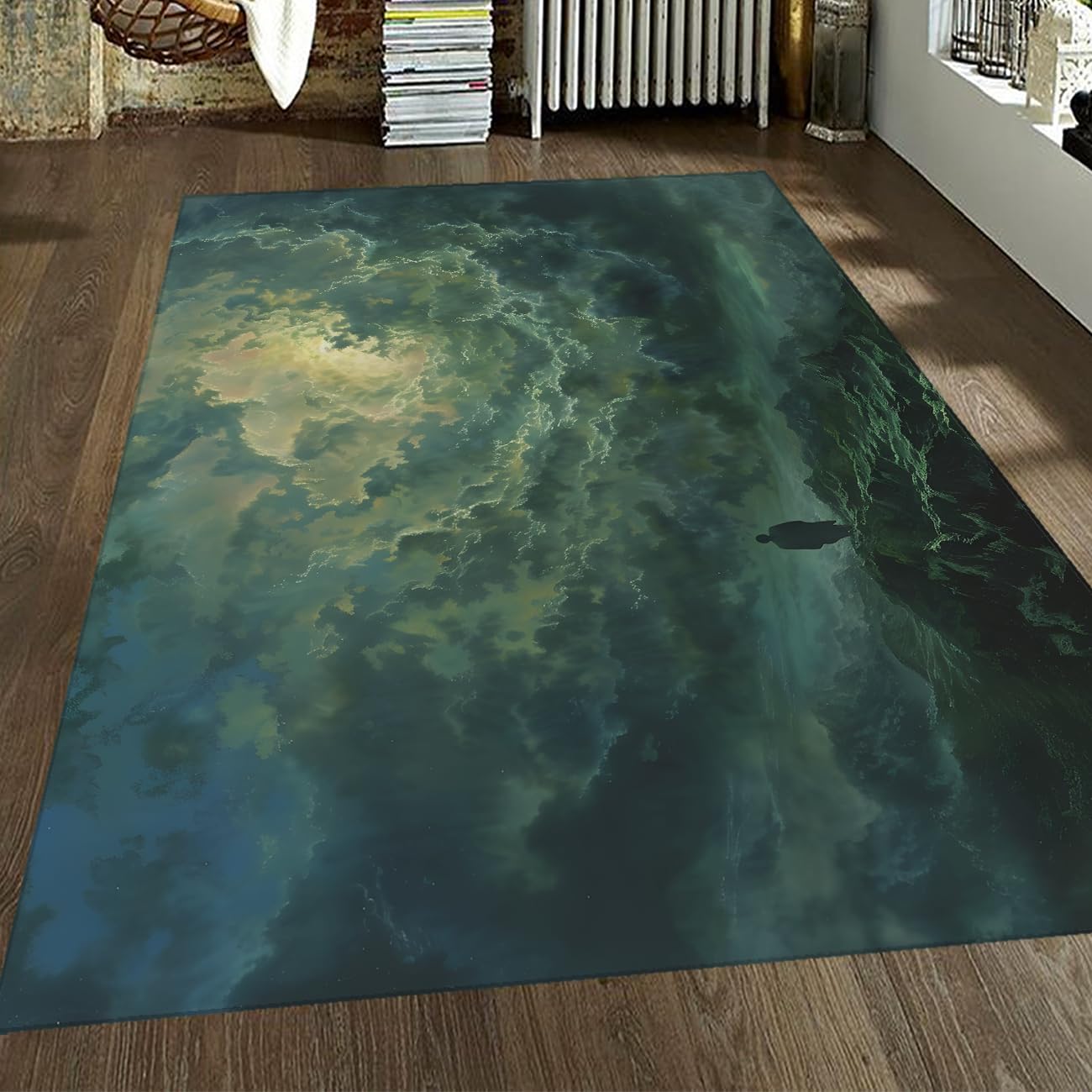 Tapis de salon 100x150cm tapis paysage vert foncé pour chambre et cuisine