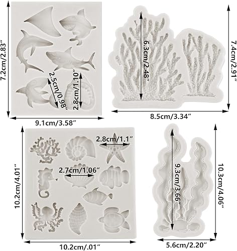 Miniatura 2 de MINFEIDMS Molde de fondant con temática marina, moldes de silicona de coral, conchas de tiburón oceánico, estrella de mar, pulpo, tortuga, caramelo