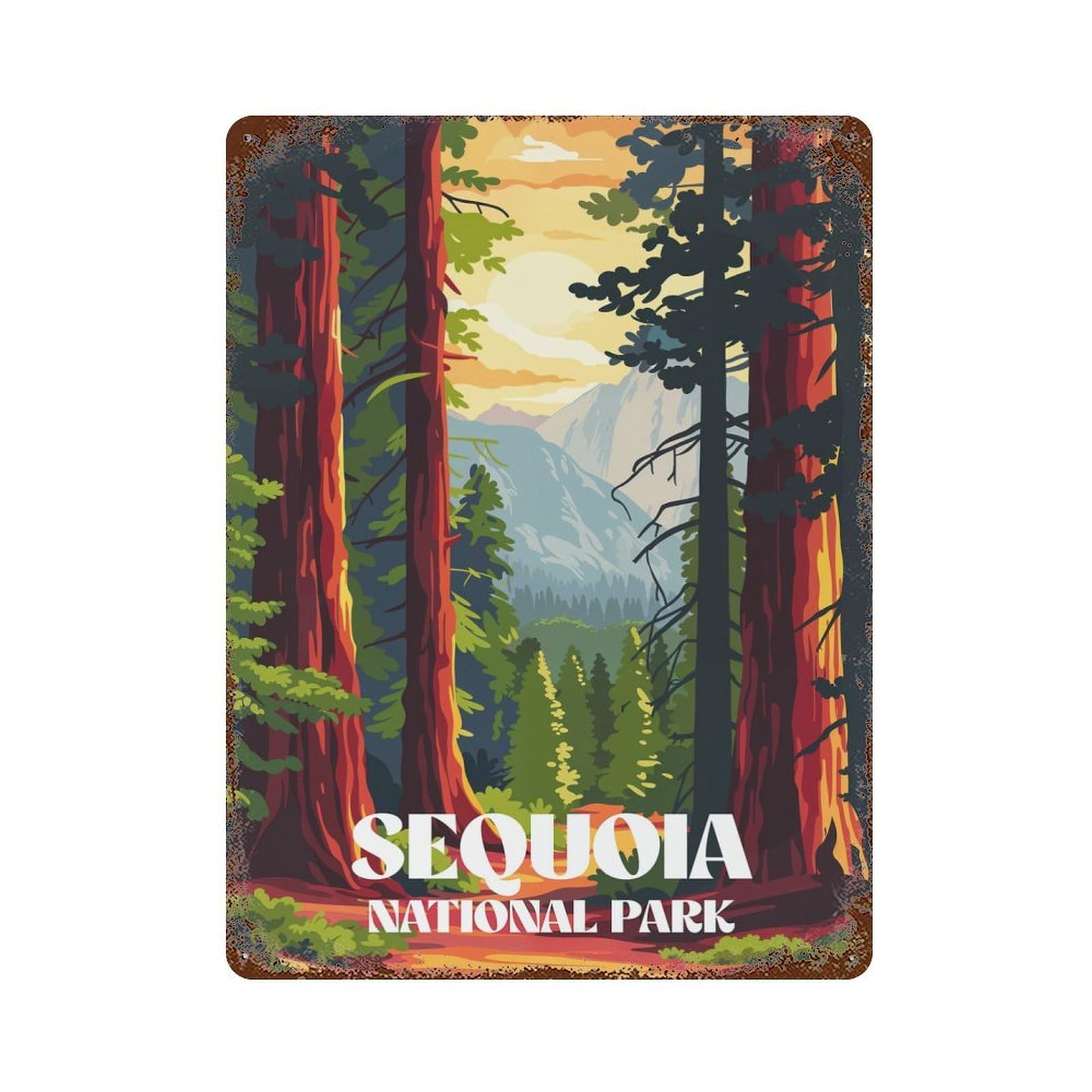 Sequoia Sunset Trail Retro Metal Sign 15.7"x11.8", Farmhouse Wall Decor for Cafe, Home Bar And Lounge Decor