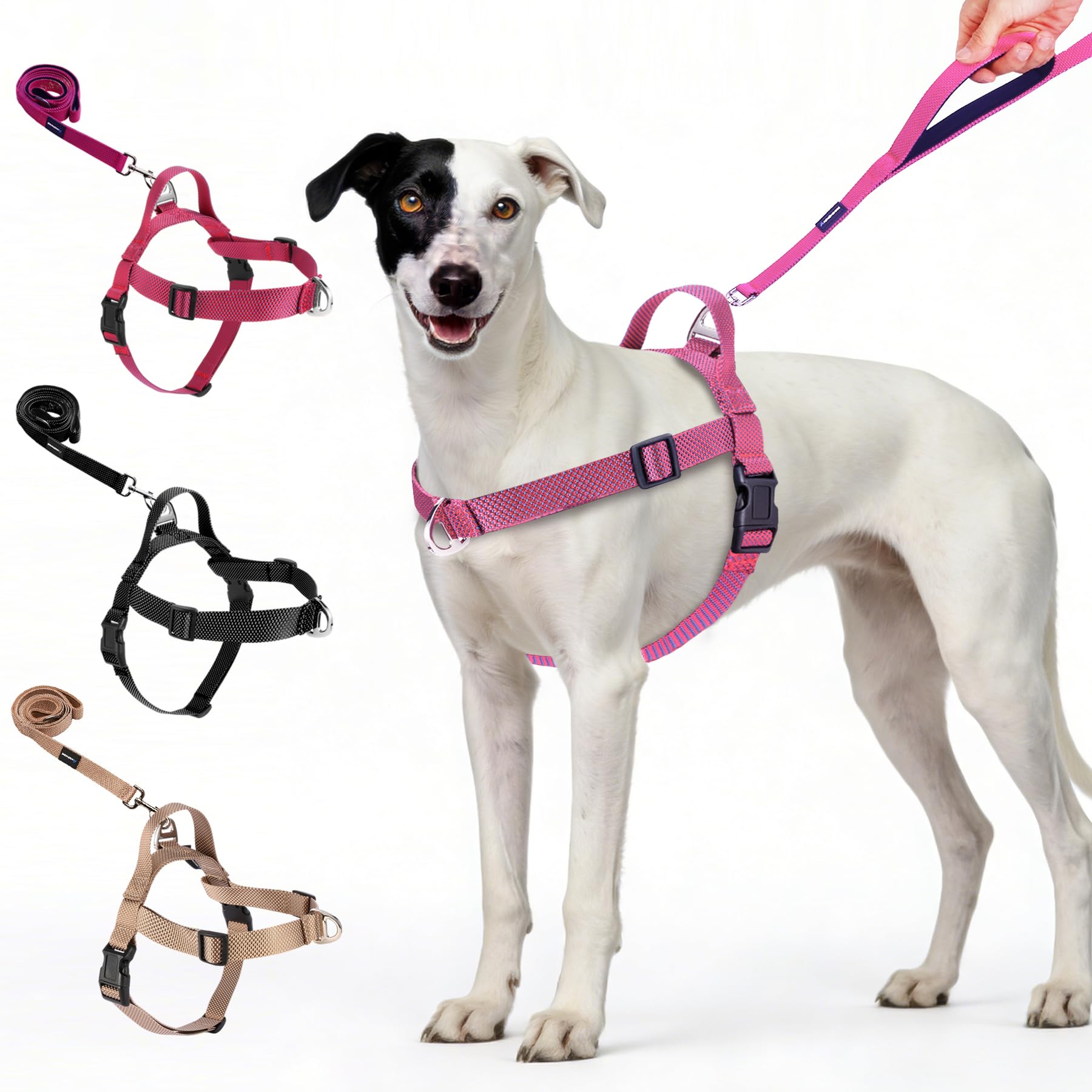 Annchwool No Pull Dog Harness with Front Clip and Easy Control Handle-Belly & Chest Adjustable Dog Harness and Leash Set for Medium Large Dogs-Heavy Duty Vest Harnesses Easy for Walking(Pink,L)